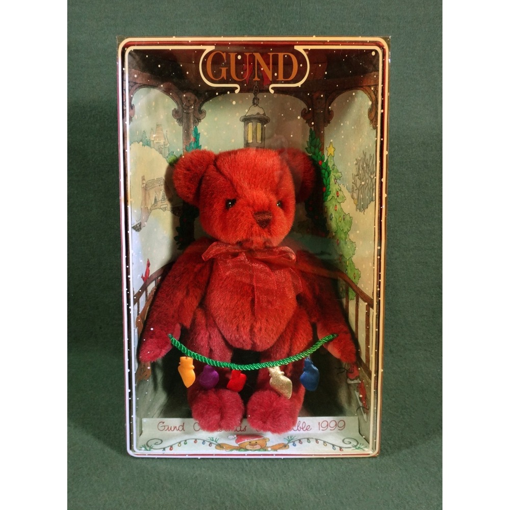 "YULEBEARY" GUND 8" red plush TEDDY BEAR Christmas Collectible 1999 display BOX